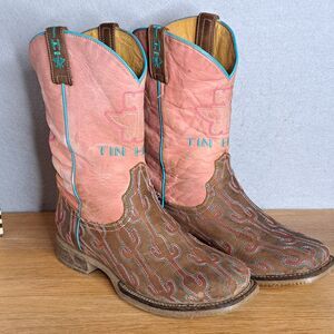 Tin Haul Cacti Handcrafted Pink Cowboy Boots Women’s Size 7 Kids 5 Western Girls